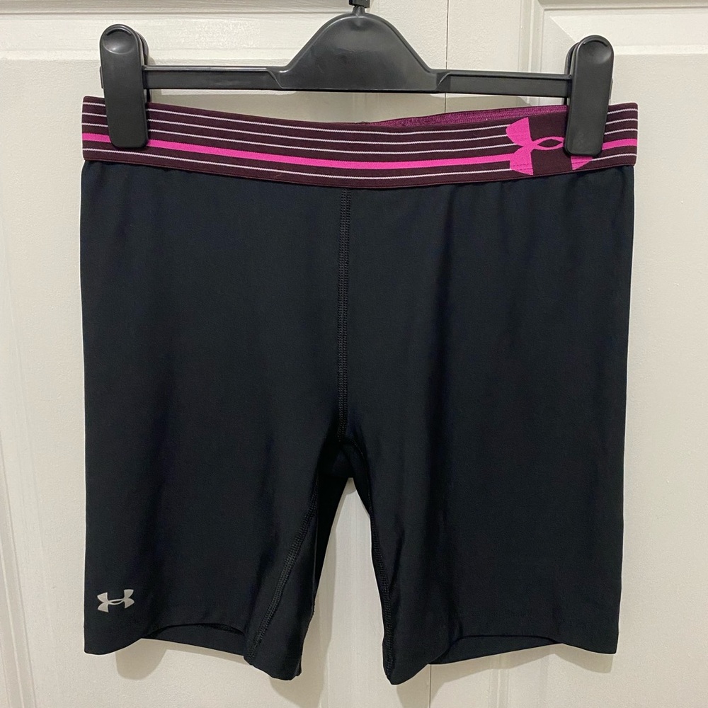 Under Armour Black and Pink Bike Shorts with Compression Fit